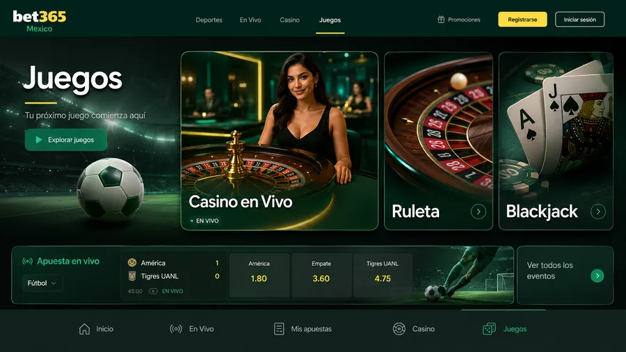 Casino en vivo de bet365 México: ruleta y blackjack con crupier