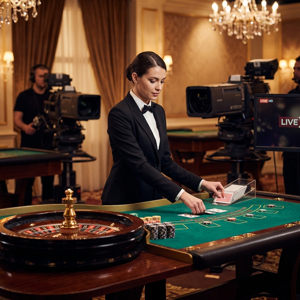 Mesa de casino en vivo con crupier profesional